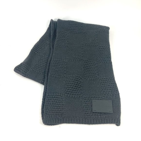 LOUIS VUITTON Damier Wool Scarf, Men's, Gray, Leather Tag - Picture 1 of 6